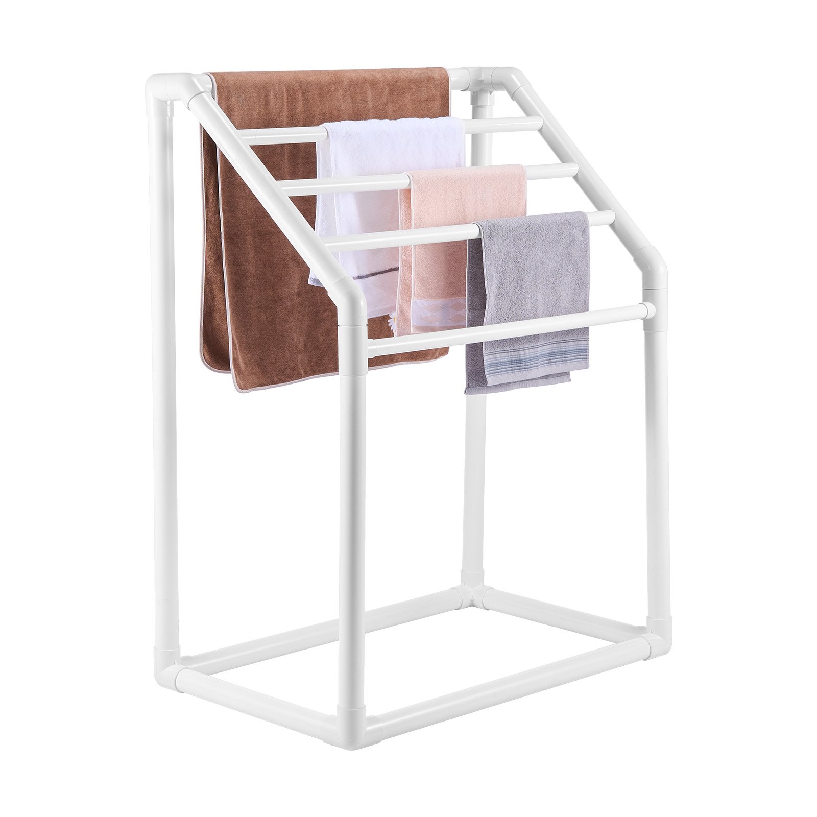 VEVOR Toallero Independiente de 5 Barras Toallero de Baño Blanco Toallero de PVC Carga de 25 kg Organizador de Servilletas Fácil de Montar Colgador de Toallas para Piscina Baño Spa Exterior Interior