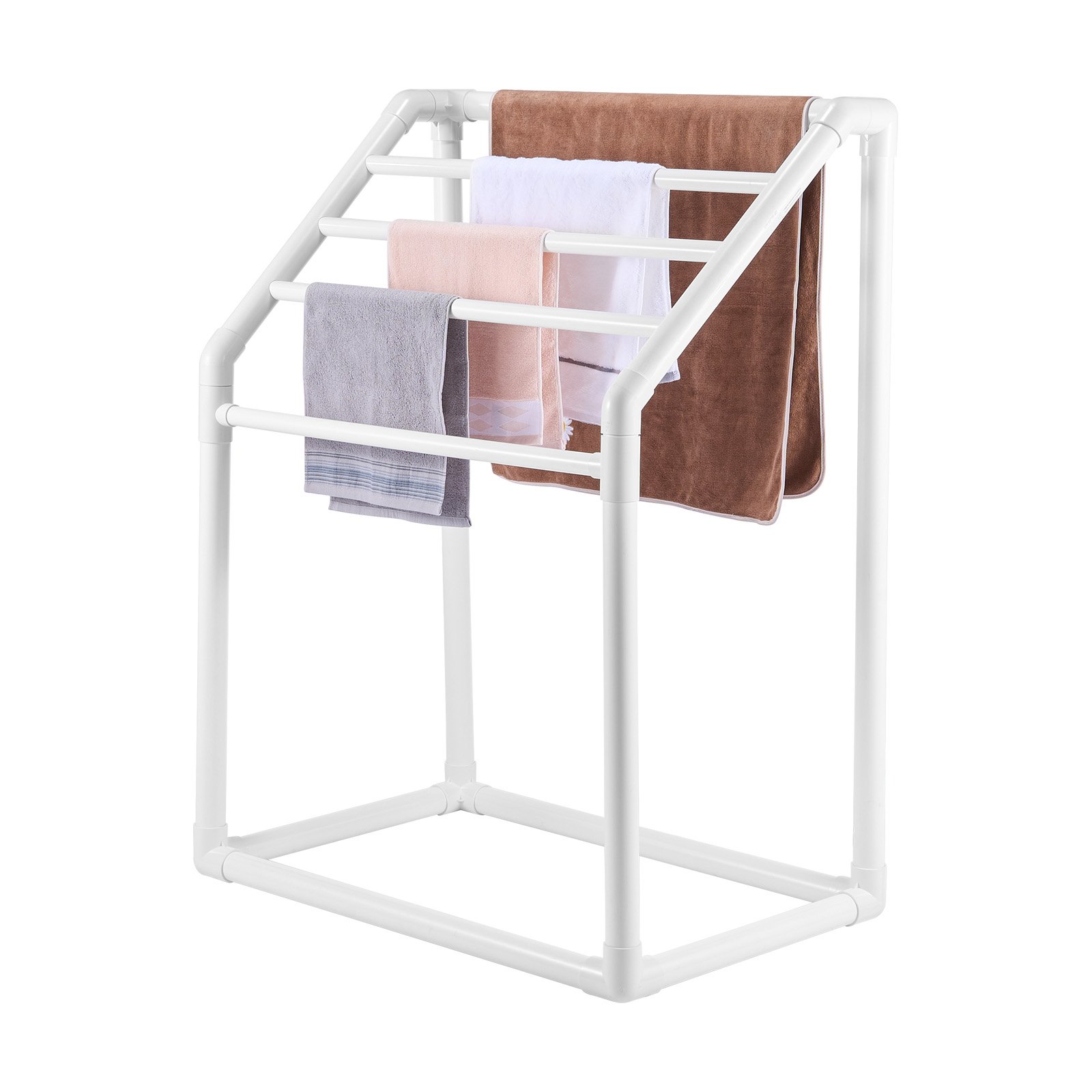 VEVOR Toallero Independiente de 5 Barras Toallero de Baño Blanco Toallero de PVC Carga de 25 kg Organizador de Servilletas Fácil de Montar Colgador de Toallas para Piscina Baño Spa Exterior Interior