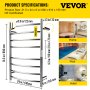 VEVOR Radiador Toallero Eléctrico 8 Barras Calentador de Toallas 220V 125W Toallero Calentado Acero Inoxidable Secatoallas de Baño IP55 2 Modos Seca y Calienta Toallas Carga de 11 Libras Diseño Curvo