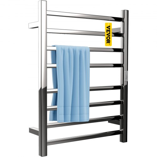 VEVOR Toallero calefactado, diseño de 8 Barras, Calentador de Toallas eléctrico de Acero Inoxidable Pulido con Temporizador Integrado, Montaje en Pared para baño, Enchufe/cableado, Certificado UL