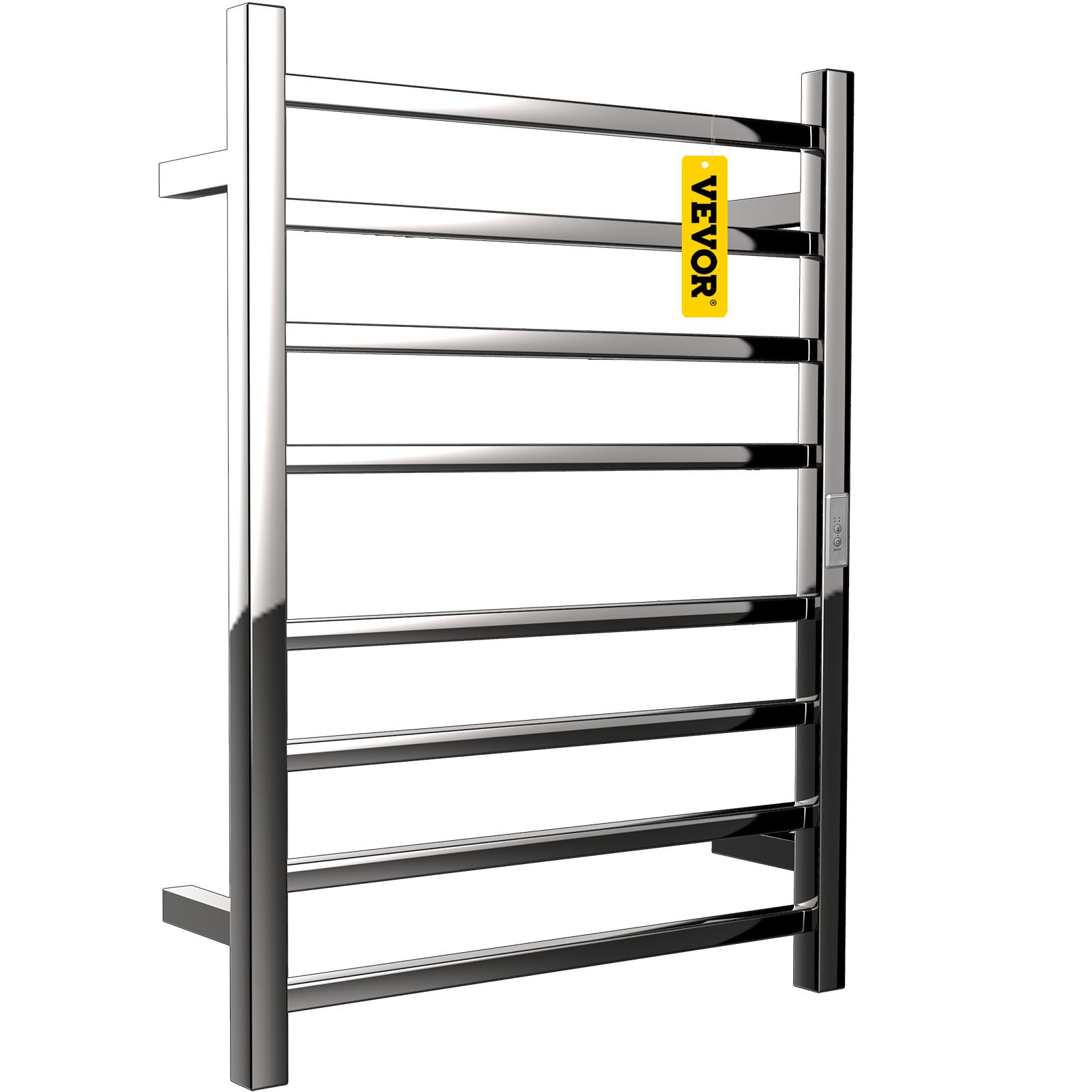 VEVOR Toallero calefactado, diseño de 8 Barras, Calentador de Toallas eléctrico de Acero Inoxidable Pulido con Temporizador Integrado, Montaje en Pared para baño, Enchufe/cableado, Certificado UL
