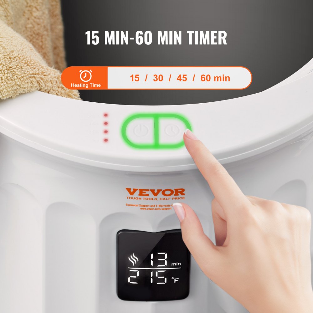 VEVOR Calentador de Toallas portátil Cubo de 20 L con Pantalla LED y Asa Calentador de Toallas Mantas de Cubo Albornoces Tiempo de Calentamiento Ajustable para Cuidado Facial Spa Masaje Baño, Blanco