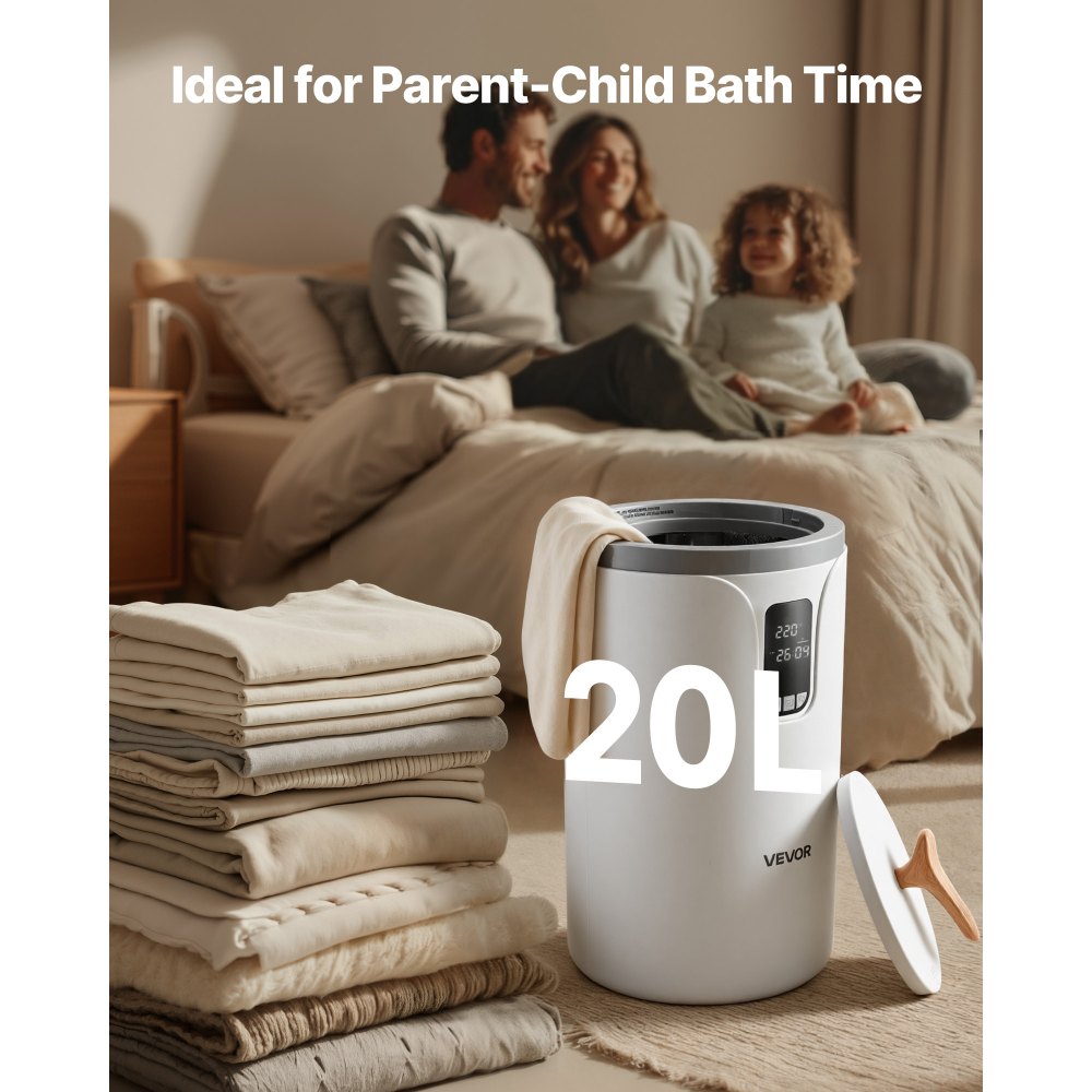 VEVOR Calentador de Toallas de 20 L con Pantalla LED Calentador de Mantas Apagado Automático Temporizador de 3 Niveles Bloqueo de Seguridad Secador de Toallas Portátil para Spa, Hogar, Baño, Blanco