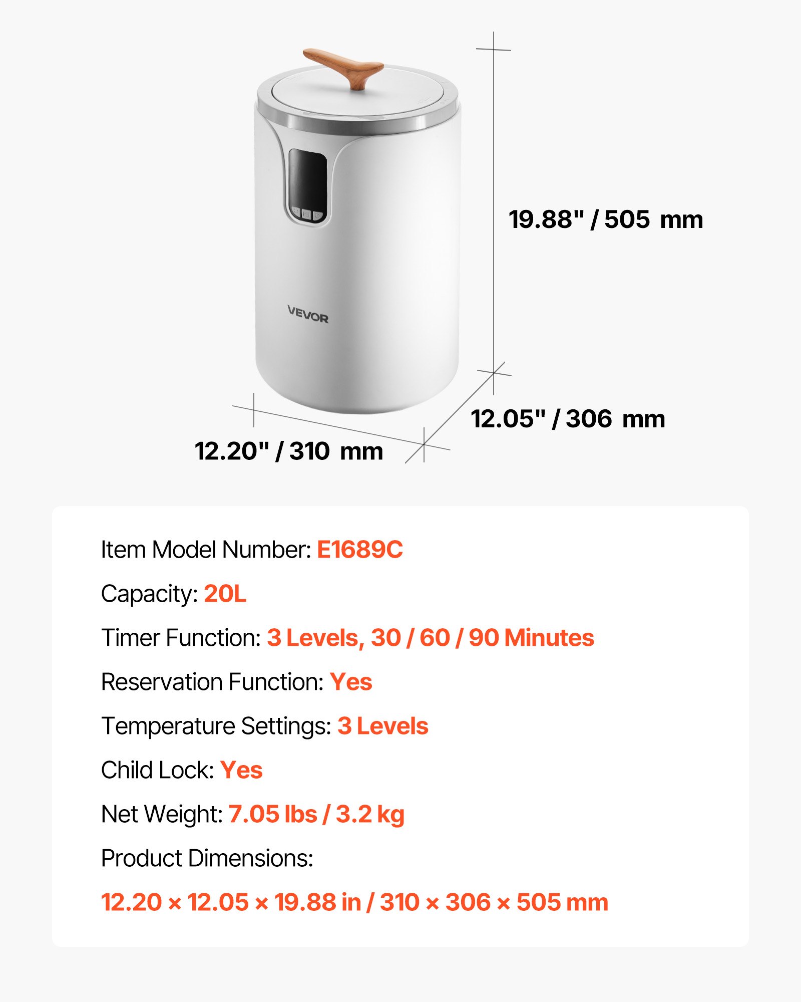 VEVOR Calentador de Toallas de 20 L con Pantalla LED Calentador de Mantas Apagado Automático Temporizador de 3 Niveles Bloqueo de Seguridad Secador de Toallas Portátil para Spa, Hogar, Baño, Blanco