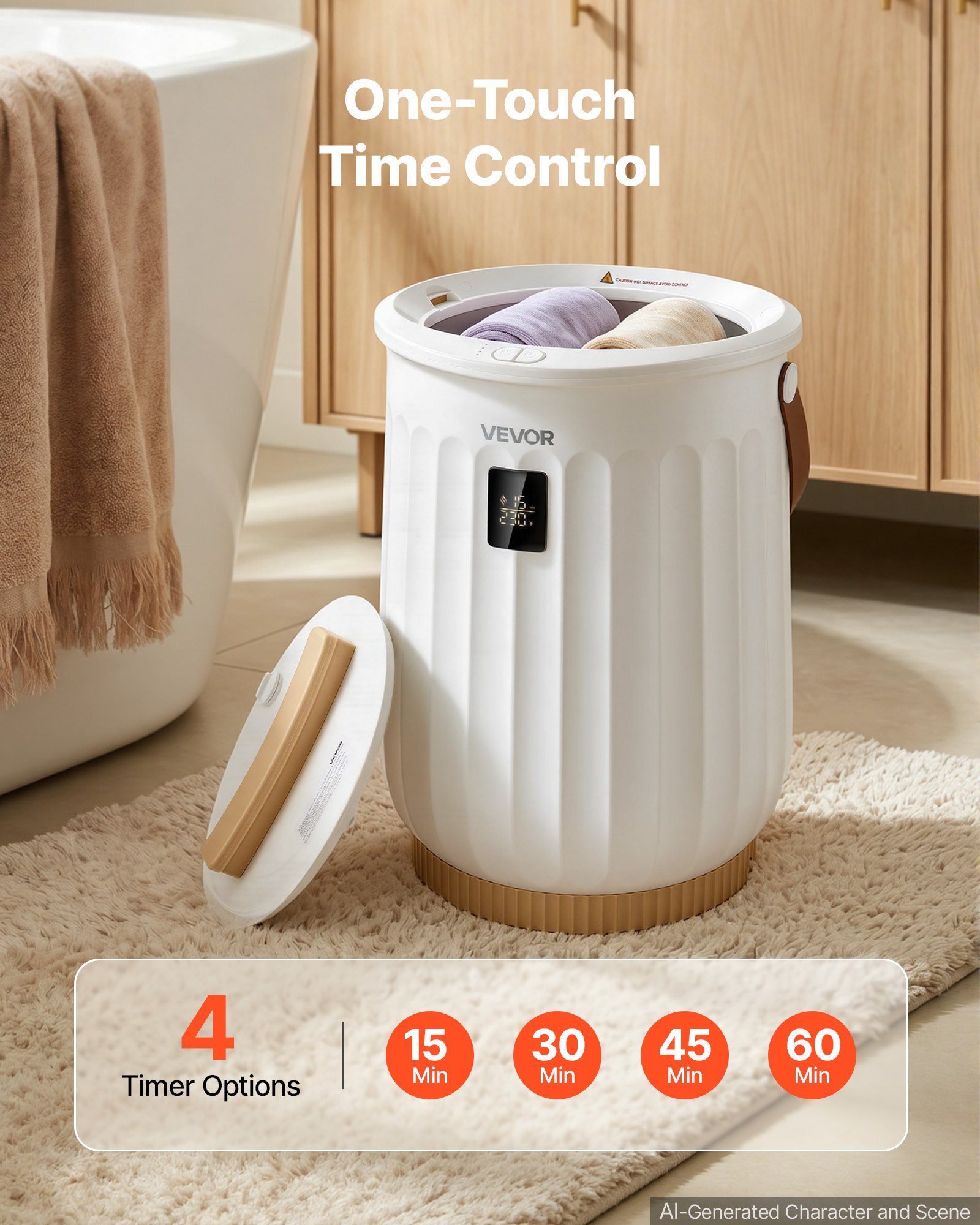 VEVOR Calentador de Toallas 20 L Calientatoallas con Pantalla LED Blanco, Aquecedor para Toallitas Mantas Batas de Baño, Temporizador de 4 Canales, Apagado Automático, Bloqueo de Seguridad para Niños