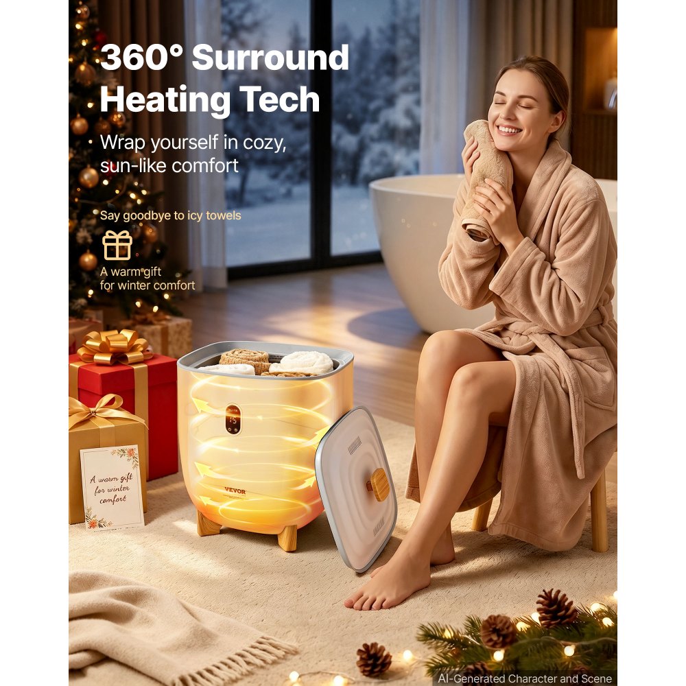 VEVOR Calentador de Toallas 25 L con Pantalla LED y Columnas Calefactoras en Parte Inferior Calentador de Toallas Inteligente con Temporizador Ajustable para Baño, Manta y Pijama, Apagado Automático