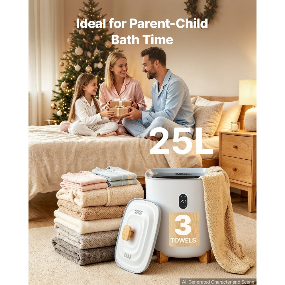 VEVOR Calentador de Toallas 25 L con Pantalla LED y Columnas Calefactoras en Parte Inferior Calentador de Toallas Inteligente con Temporizador Ajustable para Baño, Manta y Pijama, Apagado Automático