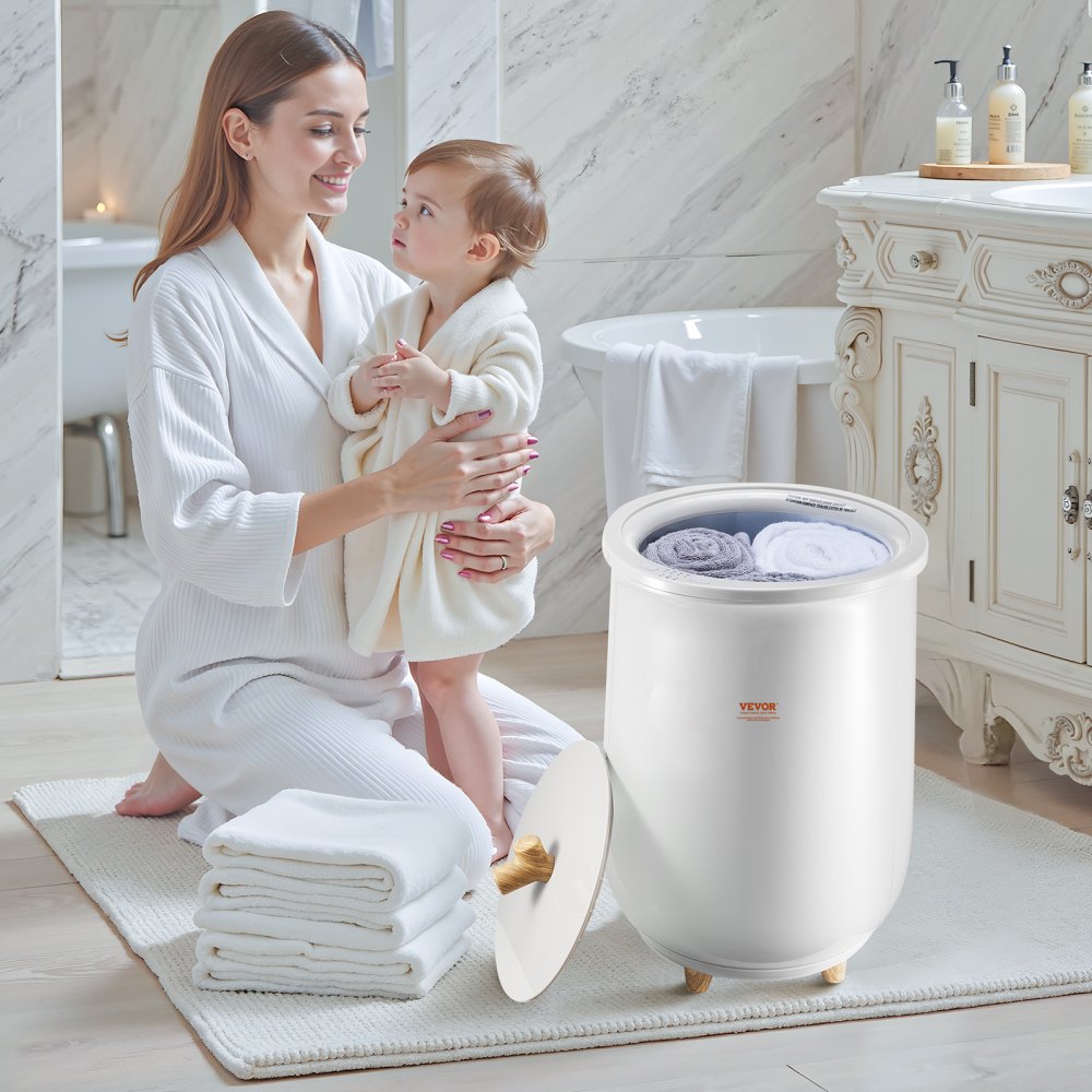 VEVOR Calentador de Toallas Cubo de 20 L con Luz Indicadora LED Calentador de Mantas Apagado Automático Secador de Toallas Portátil Temperatura Ajustable para Spa, Hogar, Baño, Manta, Pijama, Gris