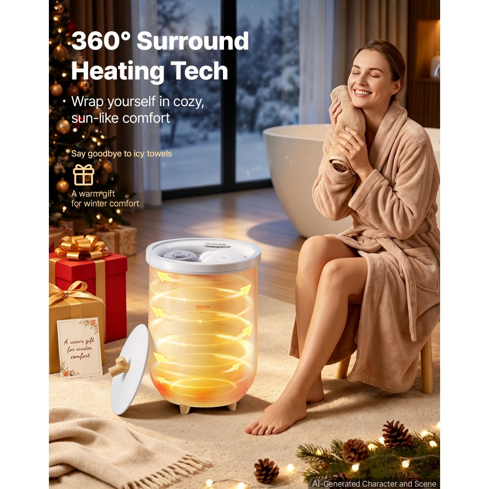 VEVOR Calentador de Toallas Cubo de 20 L con Luz Indicadora LED Calentador de Mantas Apagado Automático Secador de Toallas Portátil Temperatura Ajustable para Spa, Hogar, Baño, Manta, Pijama, Gris