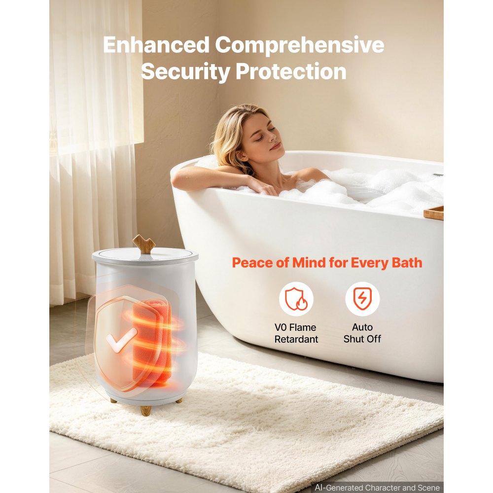 VEVOR Calentador de Toallas Cubo de 20 L con Luz Indicadora LED Calentador de Mantas Apagado Automático Secador de Toallas Portátil Temperatura Ajustable para Spa, Hogar, Baño, Manta, Pijama, Gris
