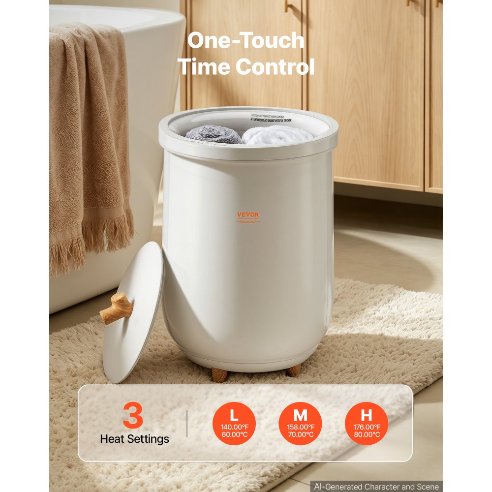VEVOR Calentador de Toallas Cubo de 20 L con Luz Indicadora LED Calentador de Mantas Apagado Automático Secador de Toallas Portátil Temperatura Ajustable para Spa, Hogar, Baño, Manta, Pijama, Gris