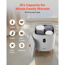VEVOR Calentador de Toallas Cubo de 25 L con Pantalla LED Calentador de Mantas Apagado Automático Secador de Toallas Temporizador de 4 Niveles Temperatura Ajustable para Spa, Hogar, Baño, Gris