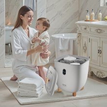 VEVOR Calentador de Toallas Cubo de 25 L con Pantalla LED Calentador de Mantas Apagado Automático Secador de Toallas Temporizador de 4 Niveles Temperatura Ajustable para Spa, Hogar, Baño, Gris