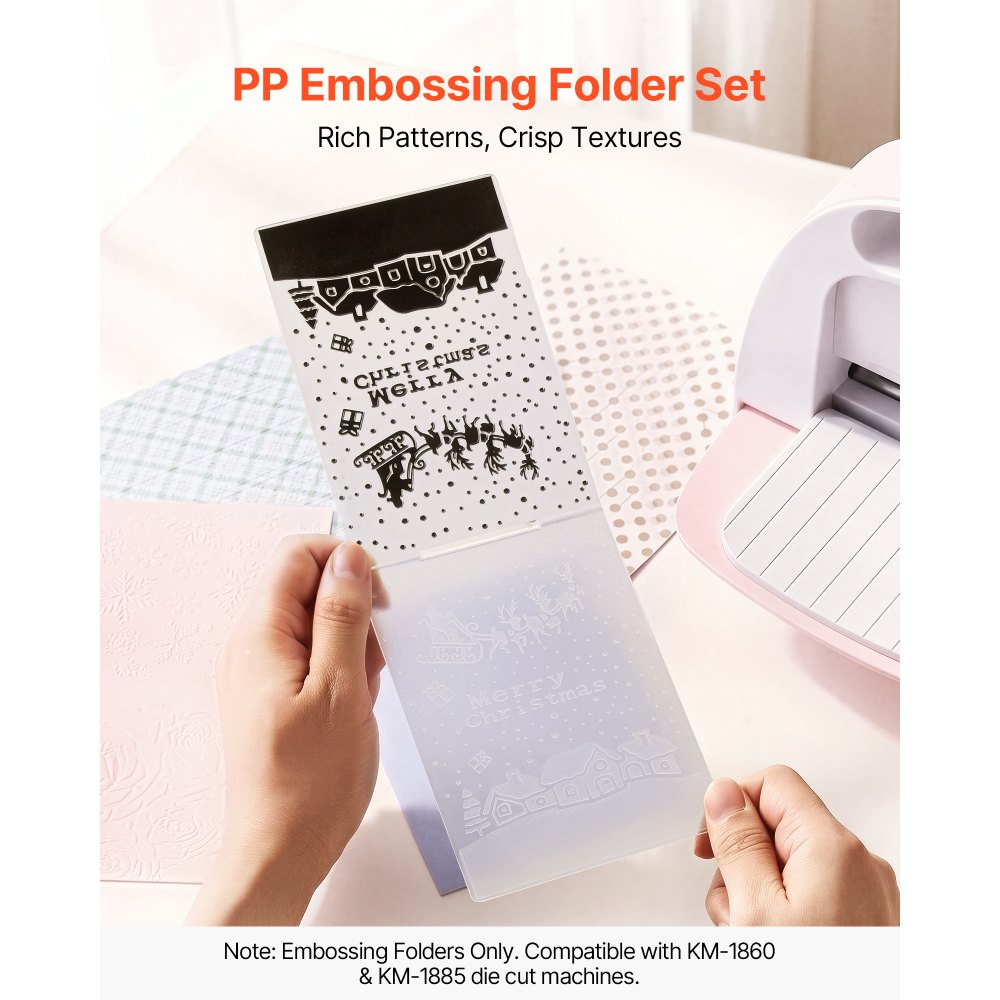 VEVOR Plantillas de Estampado para Manualidades, Juego de 15 Piezas de Carpetas de Estampación, Patrones Navideños y Festivos, Carpeta en Relieve de Plástico, para Scrapbooking Creación de Tarjetas