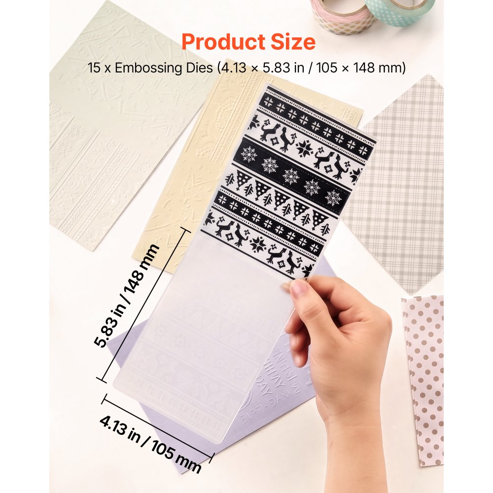 VEVOR Plantillas de Estampado para Manualidades, Juego de 15 Piezas de Carpetas de Estampación, Patrones Navideños y Festivos, Carpeta en Relieve de Plástico, para Scrapbooking Creación de Tarjetas