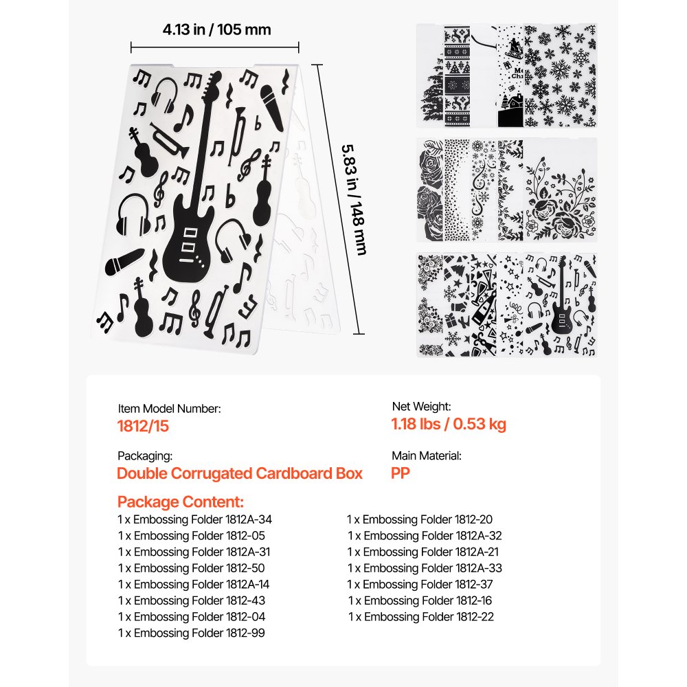 VEVOR Plantillas de Estampado para Manualidades, Juego de 15 Piezas de Carpetas de Estampación, Patrones Navideños y Festivos, Carpeta en Relieve de Plástico, para Scrapbooking Creación de Tarjetas