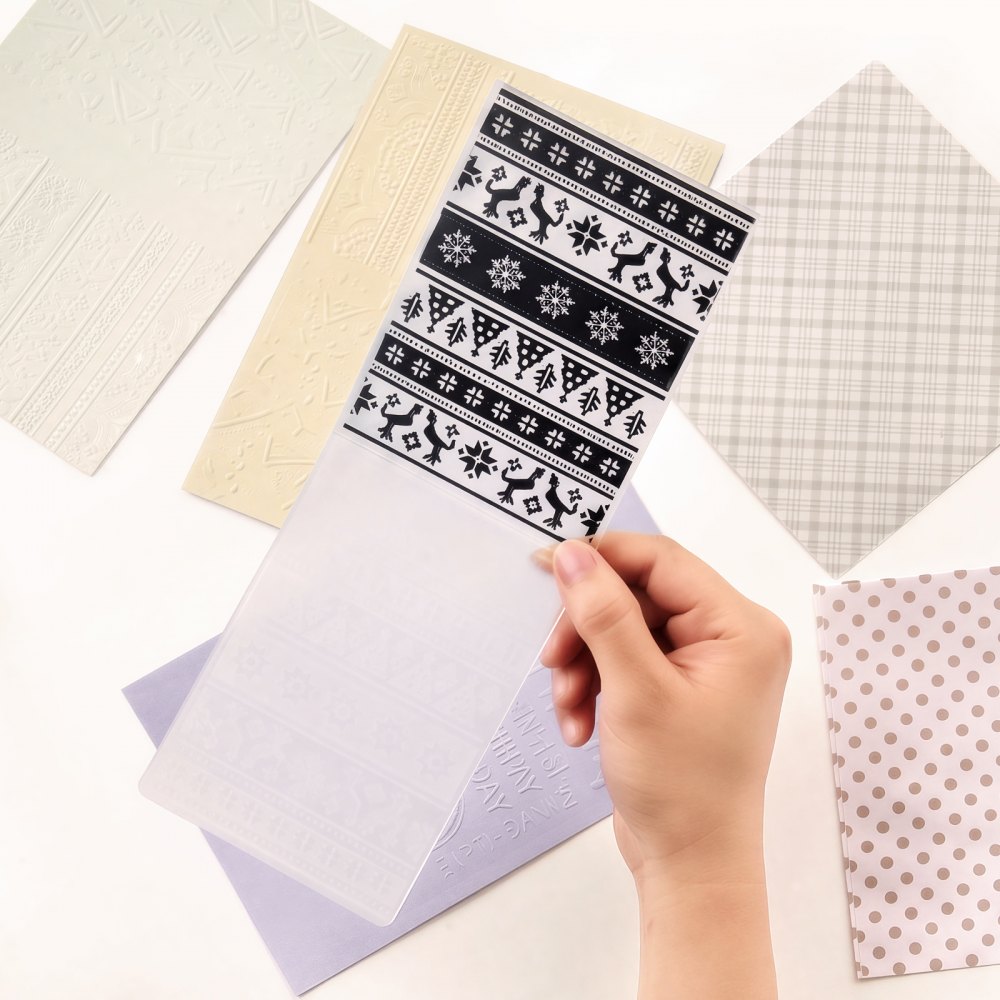 VEVOR Plantillas de Estampado para Manualidades, Juego de 15 Piezas de Carpetas de Estampación, Patrones Navideños y Festivos, Carpeta en Relieve de Plástico, para Scrapbooking Creación de Tarjetas