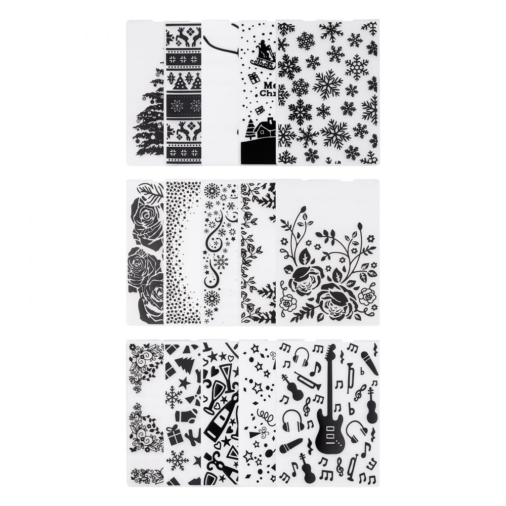 VEVOR Plantillas de Estampado para Manualidades, Juego de 15 Piezas de Carpetas de Estampación, Patrones Navideños y Festivos, Carpeta en Relieve de Plástico, para Scrapbooking Creación de Tarjetas