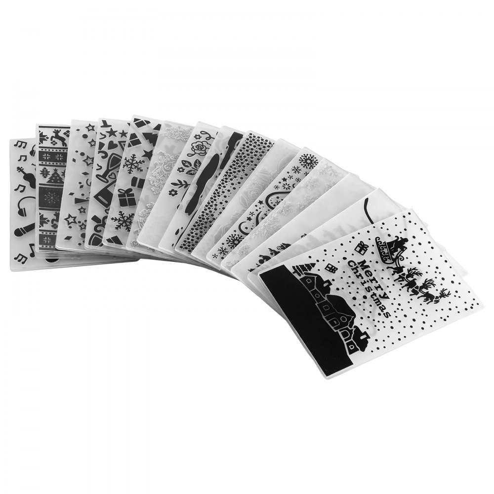 VEVOR Plantillas de Estampado para Manualidades, Juego de 15 Piezas de Carpetas de Estampación, Patrones Navideños y Festivos, Carpeta en Relieve de Plástico, para Scrapbooking Creación de Tarjetas