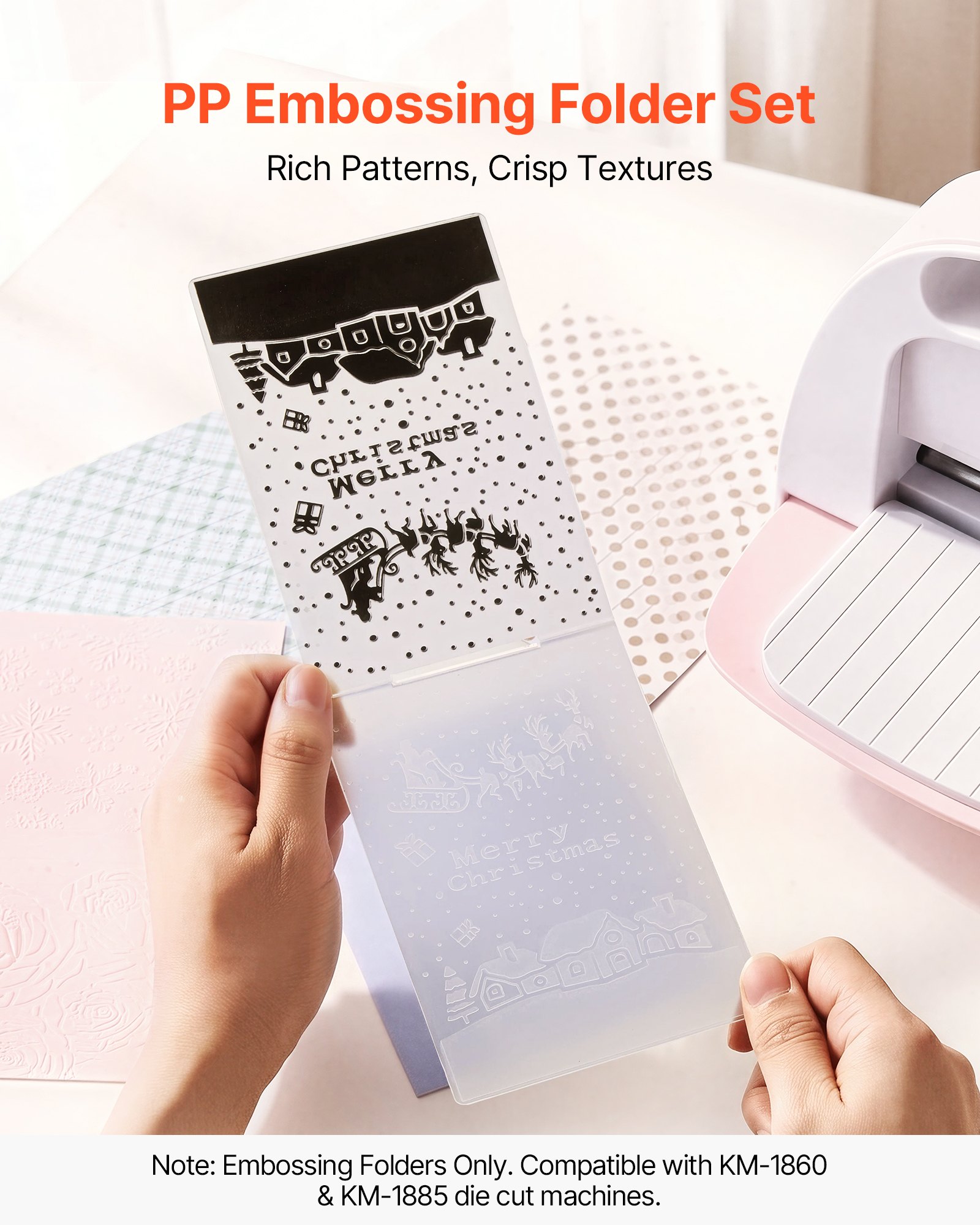 VEVOR Plantillas de Estampado para Manualidades, Juego de 15 Piezas de Carpetas de Estampación, Patrones Navideños y Festivos, Carpeta en Relieve de Plástico, para Scrapbooking Creación de Tarjetas