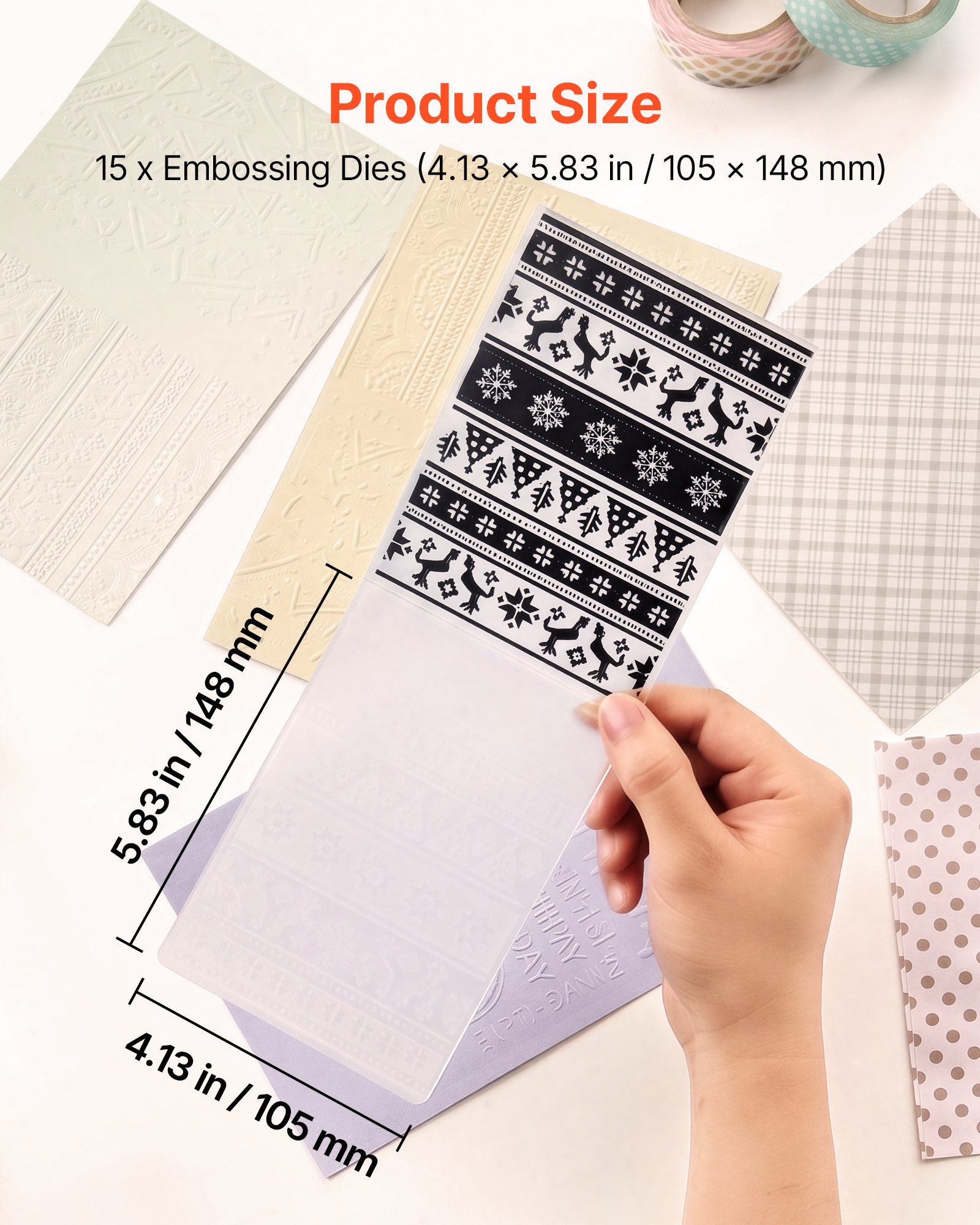 VEVOR Plantillas de Estampado para Manualidades, Juego de 15 Piezas de Carpetas de Estampación, Patrones Navideños y Festivos, Carpeta en Relieve de Plástico, para Scrapbooking Creación de Tarjetas