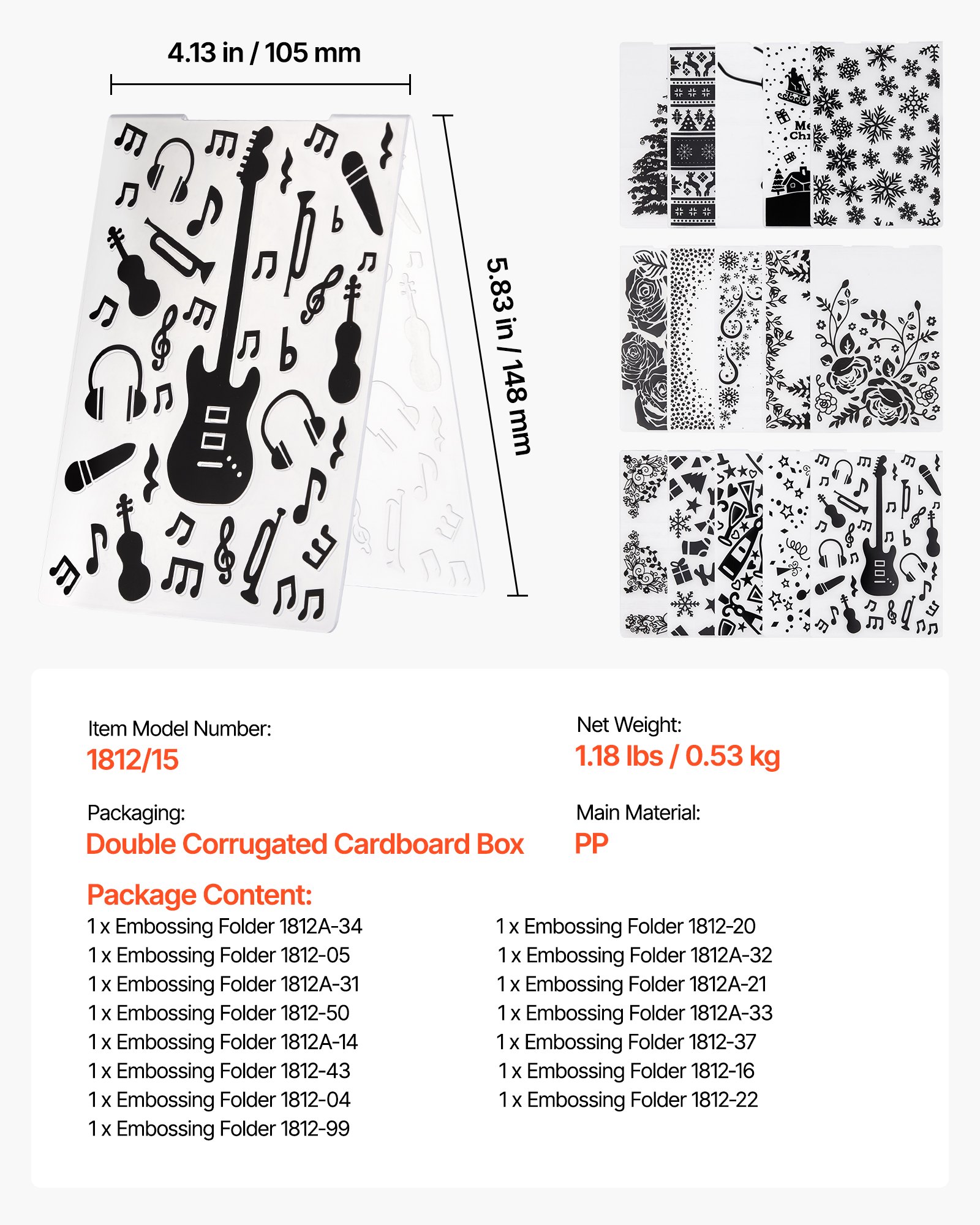 VEVOR Plantillas de Estampado para Manualidades, Juego de 15 Piezas de Carpetas de Estampación, Patrones Navideños y Festivos, Carpeta en Relieve de Plástico, para Scrapbooking Creación de Tarjetas