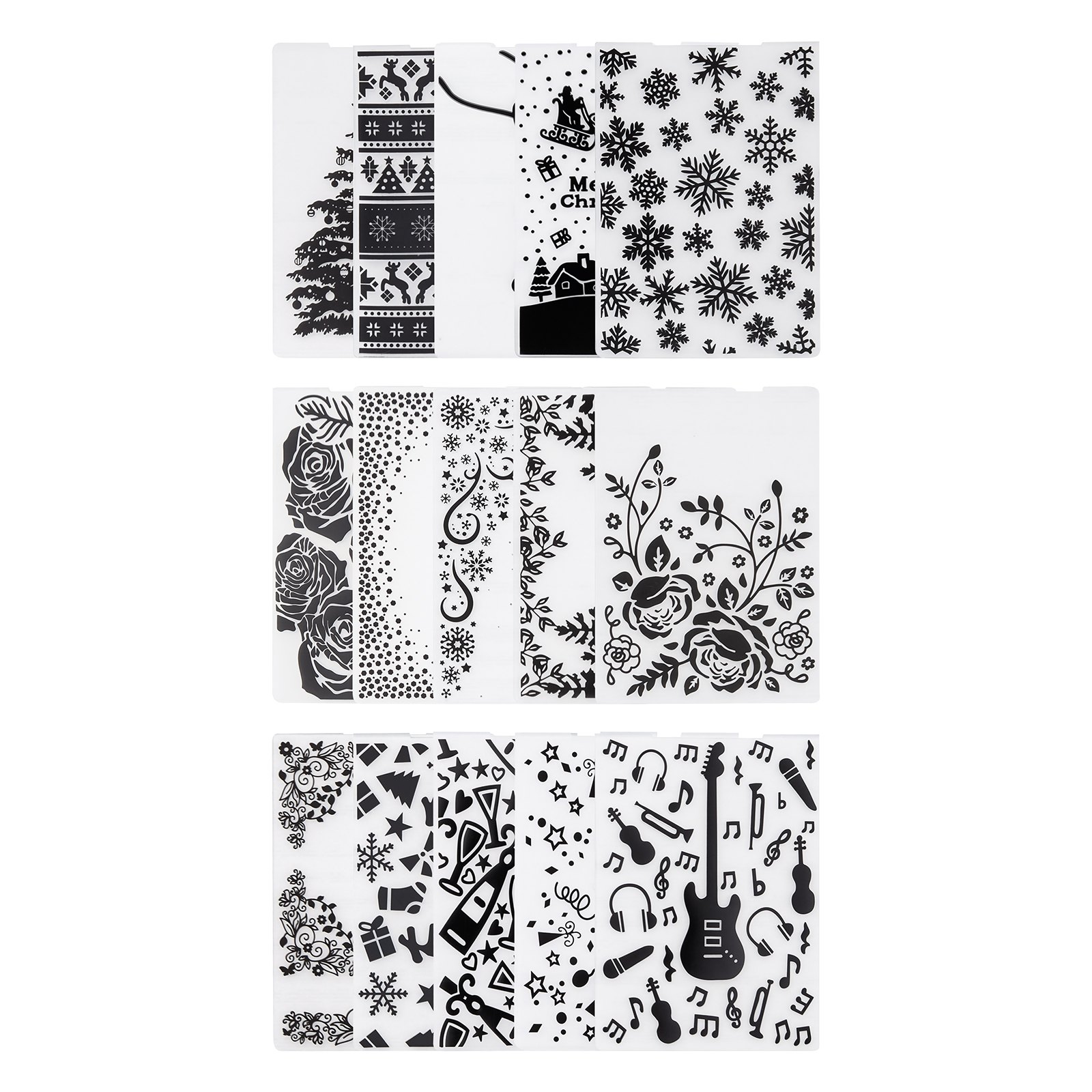 VEVOR Plantillas de Estampado para Manualidades, Juego de 15 Piezas de Carpetas de Estampación, Patrones Navideños y Festivos, Carpeta en Relieve de Plástico, para Scrapbooking Creación de Tarjetas