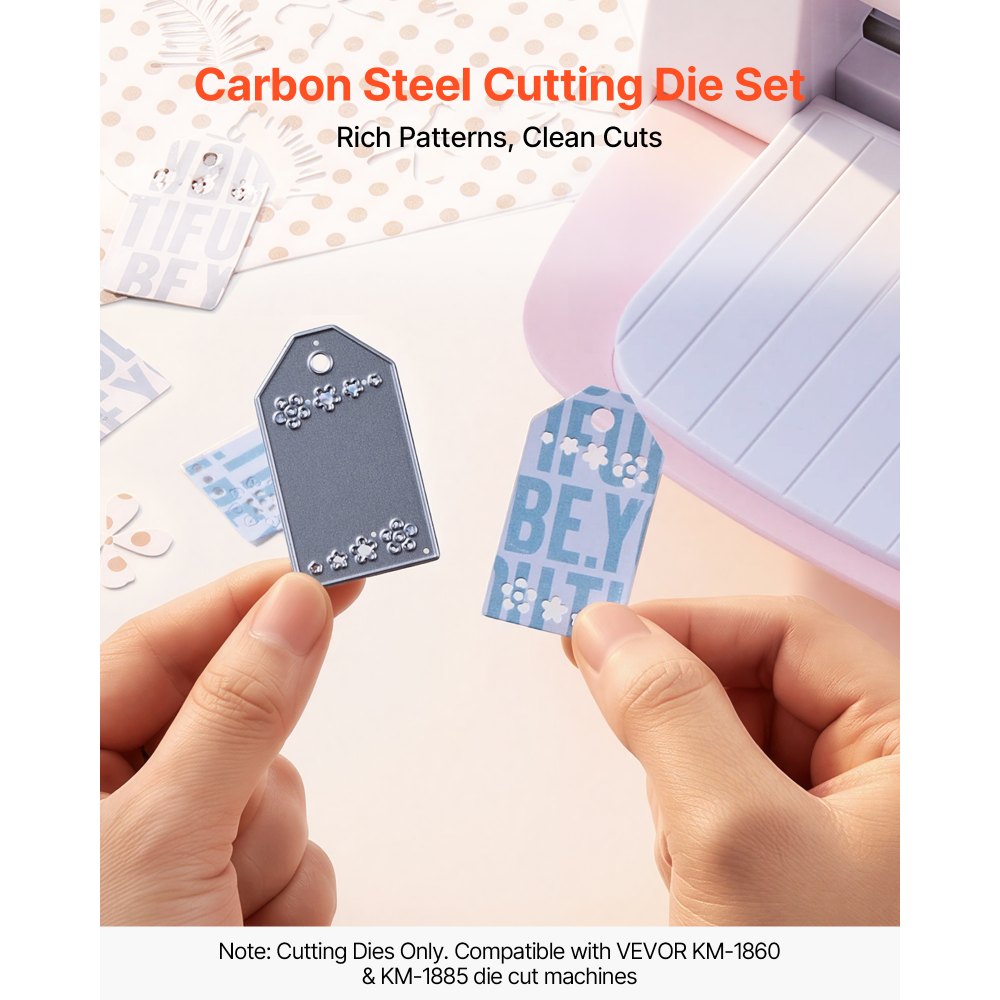 VEVOR Plantillas de Troquelado para Manualidades, Juego de 10 Piezas de Troqueles Metálicos, Patrones de Letras Números Árbol, Compatible con Máquina Troqueladora de VEVOR para Scrapbooking Decoración