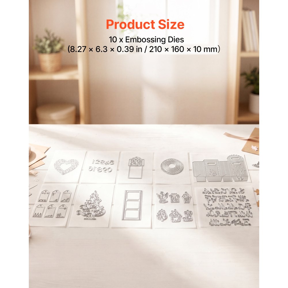 VEVOR Plantillas de Troquelado para Manualidades, Juego de 10 Piezas de Troqueles Metálicos, Patrones de Letras Números Árbol, Compatible con Máquina Troqueladora de VEVOR para Scrapbooking Decoración