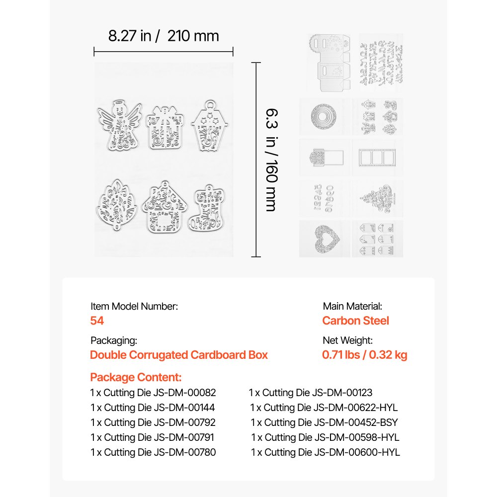 VEVOR Plantillas de Troquelado para Manualidades, Juego de 10 Piezas de Troqueles Metálicos, Patrones de Letras Números Árbol, Compatible con Máquina Troqueladora de VEVOR para Scrapbooking Decoración