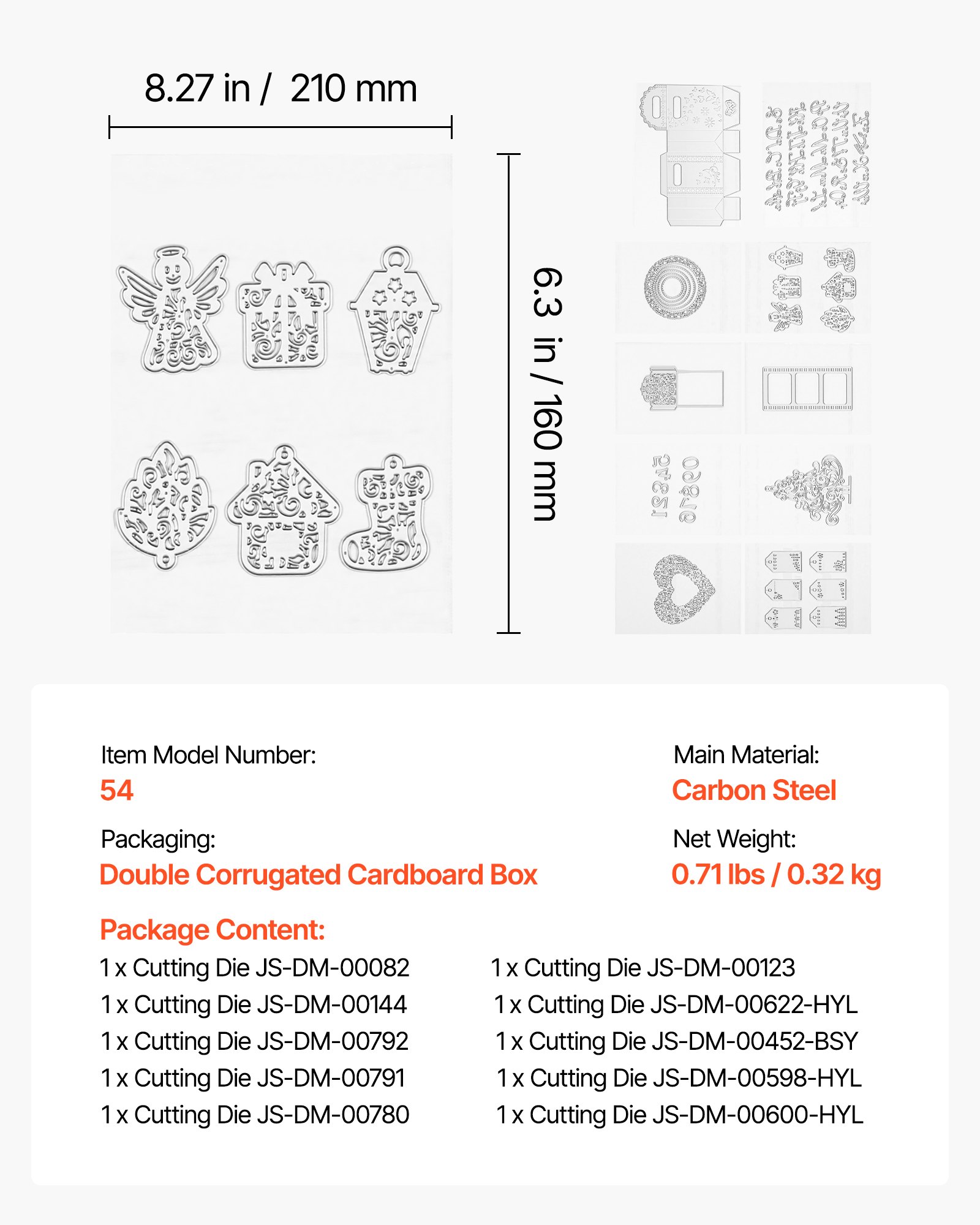 VEVOR Plantillas de Troquelado para Manualidades, Juego de 10 Piezas de Troqueles Metálicos, Patrones de Letras Números Árbol, Compatible con Máquina Troqueladora de VEVOR para Scrapbooking Decoración