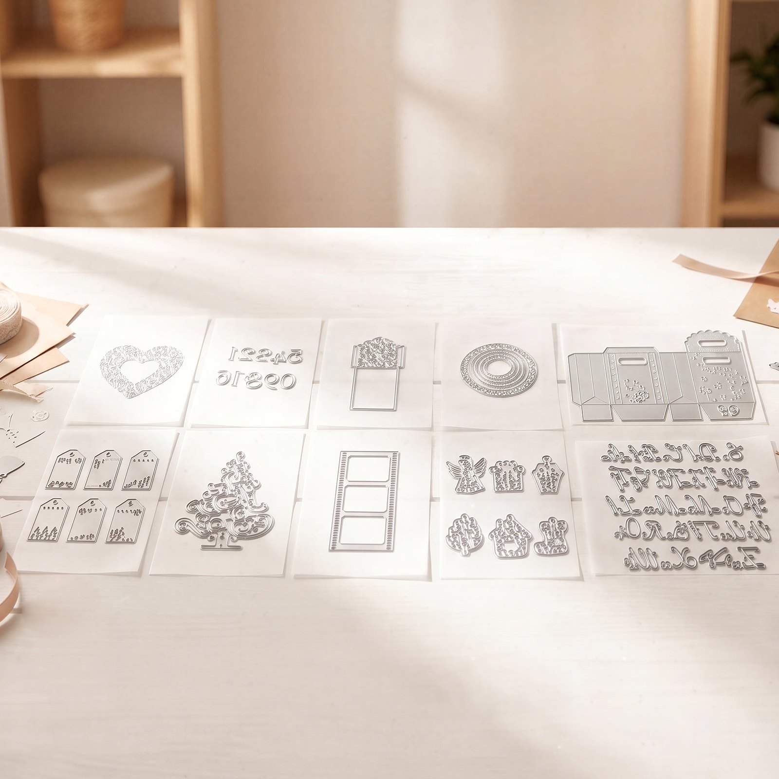 VEVOR Plantillas de Troquelado para Manualidades, Juego de 10 Piezas de Troqueles Metálicos, Patrones de Letras Números Árbol, Compatible con Máquina Troqueladora de VEVOR para Scrapbooking Decoración