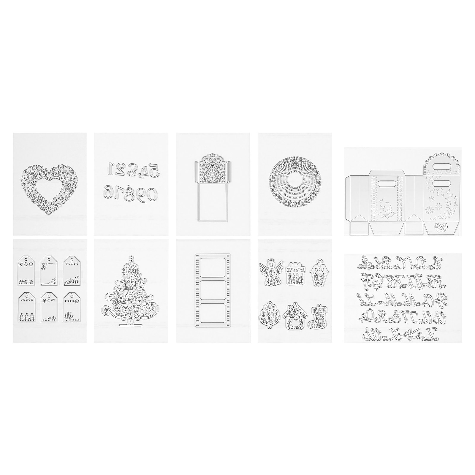 VEVOR Plantillas de Troquelado para Manualidades, Juego de 10 Piezas de Troqueles Metálicos, Patrones de Letras Números Árbol, Compatible con Máquina Troqueladora de VEVOR para Scrapbooking Decoración