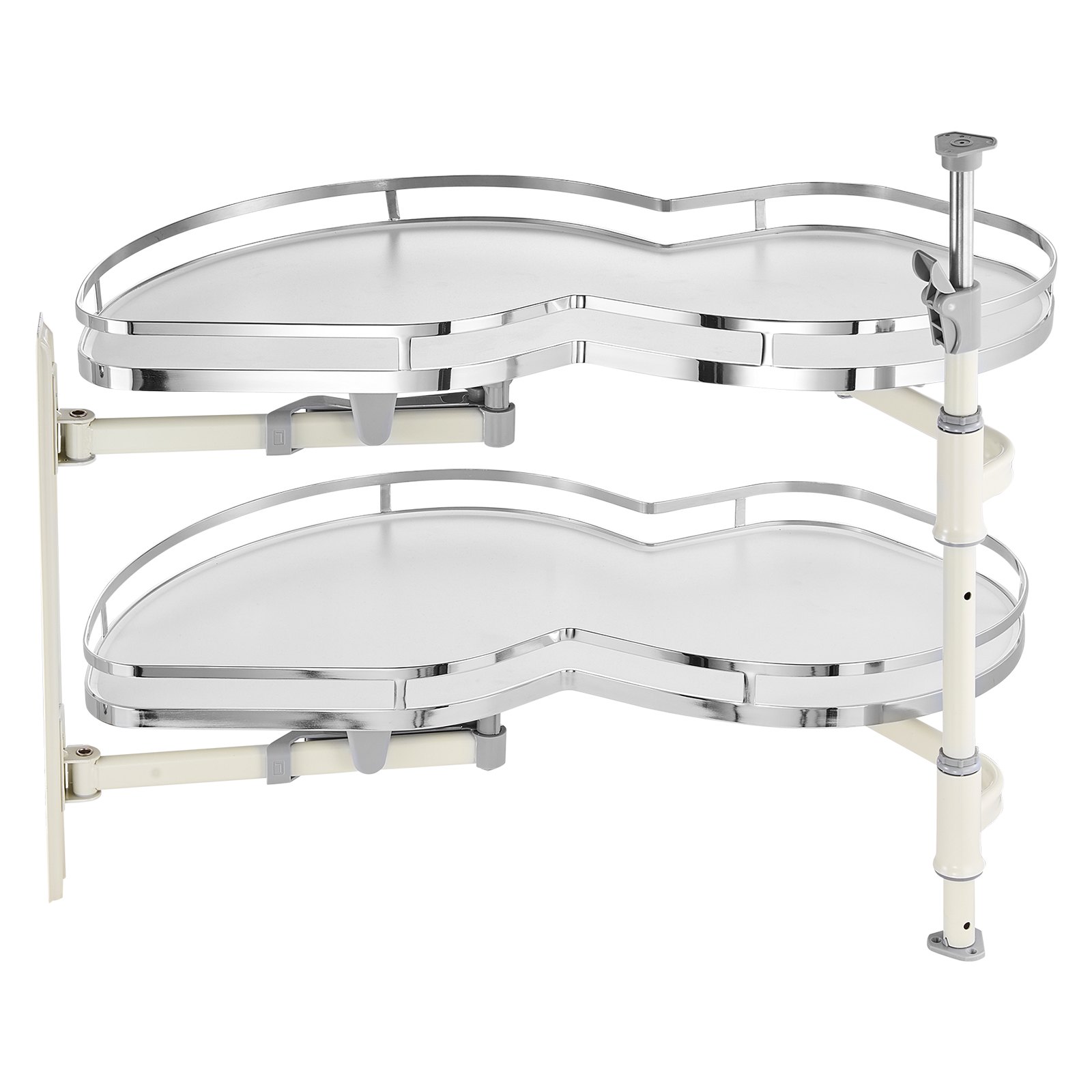 VEVOR Swivel Corner Cabinet Pull-Out Organizer for Wide Roller Shutter Cabinets, 2-Tier Height-Adjustable Swivel Tray, Soft-Closing Kitchen Cloud Roller Shutter Organizer, Open on the Left