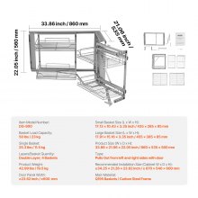 VEVOR Organizador Extraíble de Esquina Ciega de 2 Niveles 860 x 535 x 560 mm