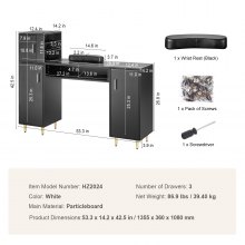 VEVOR Mesa de manicura, escritorio de uñas con tapa de cristal, estación de maquillaje con gabinetes de almacenamiento para spa salón estación de trabajo con reposamuñecas, 8 patas de metal, negro