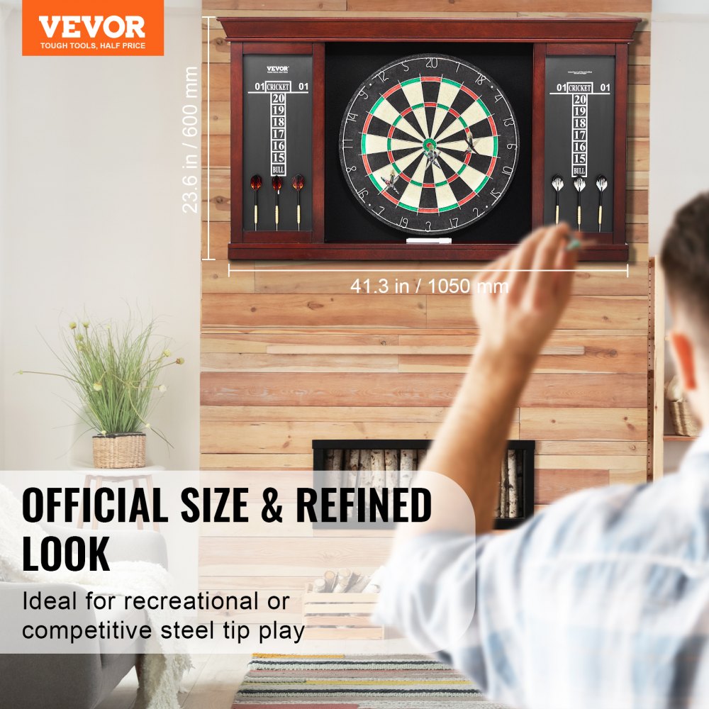 VEVOR Dartboard Ready to Play Package, Official Size Dartboard Cabinet Set, 45 x 3.8 cm Dartboard, Steel Tip Dart Cabinet, Complete with All Accessories, for Cricket Games