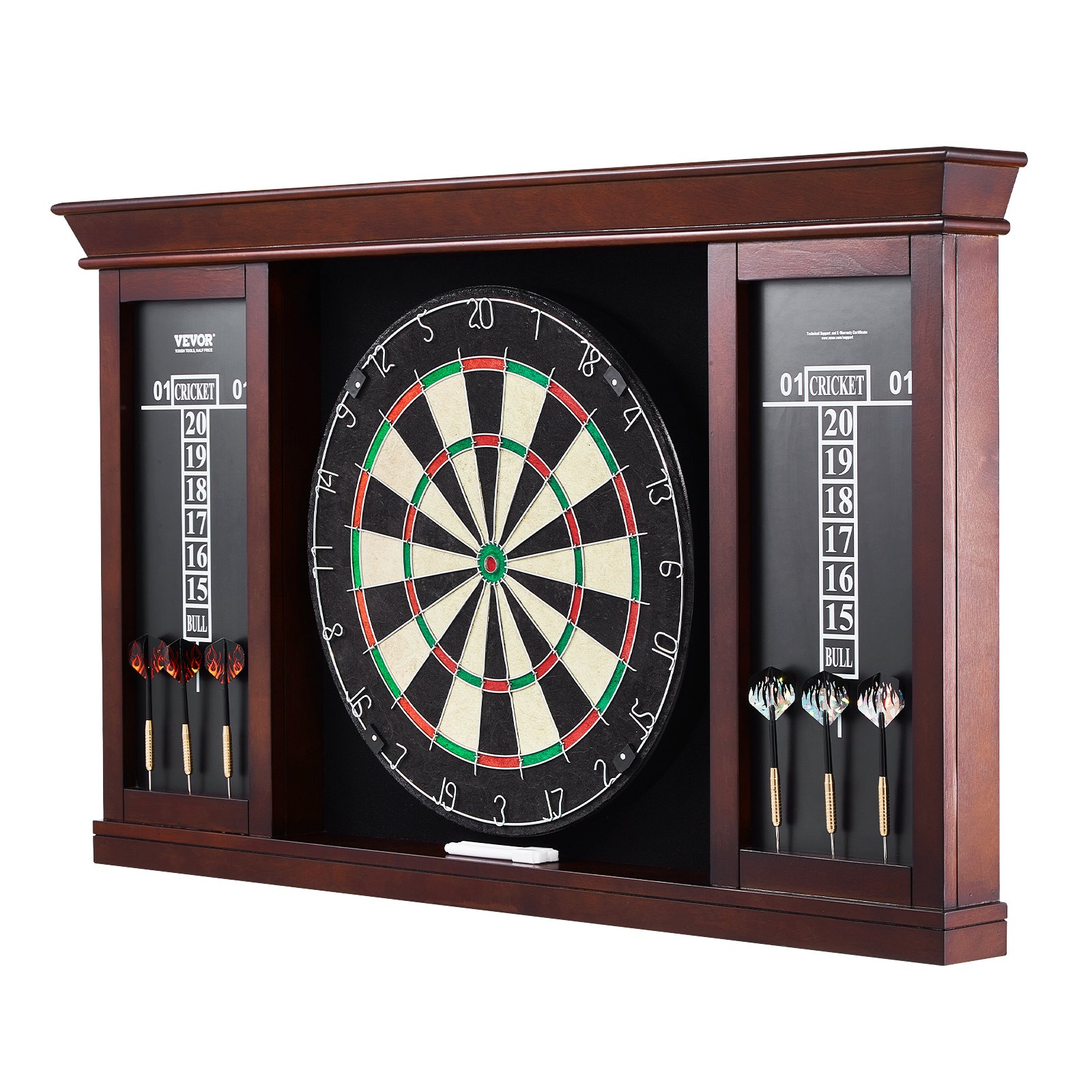 VEVOR Dartboard Ready to Play Package, Official Size Dartboard Cabinet Set, 45 x 3.8 cm Dartboard, Steel Tip Dart Cabinet, Complete with All Accessories, for Cricket Games