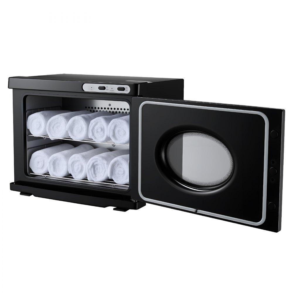VEVOR Calentador de Toallas de 23 L, Esterilizador Secador para 36 Toallas, con Ventana Transparente, Clip y Rejillas, Versátil para Spa, Barbería, Manicura, Masajes, Salón de Belleza, Negro