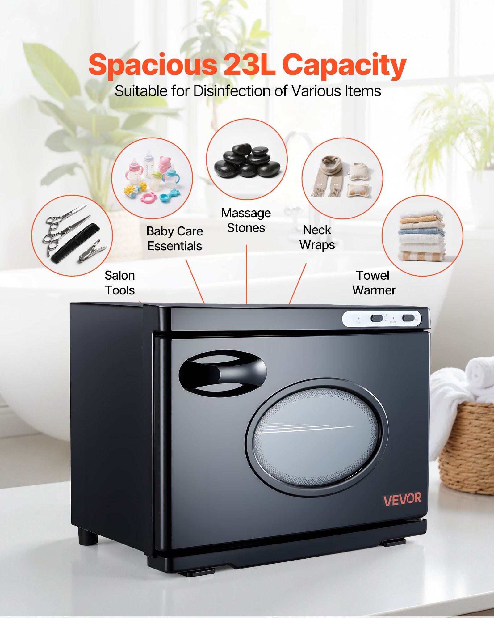 VEVOR Calentador de Toallas de 23 L, Esterilizador Secador para 36 Toallas, con Ventana Transparente, Clip y Rejillas, Versátil para Spa, Barbería, Manicura, Masajes, Salón de Belleza, Negro
