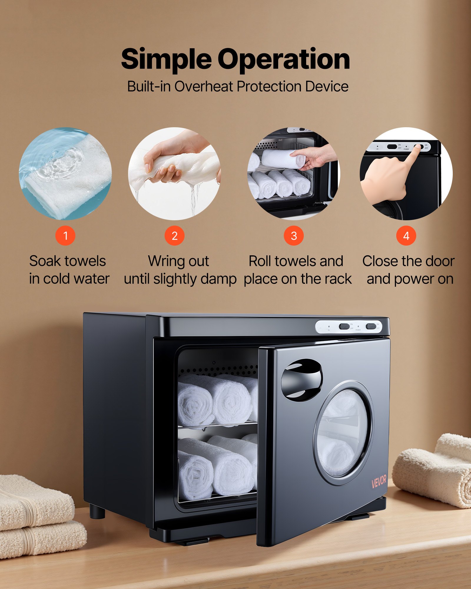VEVOR Calentador de Toallas de 23 L, Esterilizador Secador para 36 Toallas, con Ventana Transparente, Clip y Rejillas, Versátil para Spa, Barbería, Manicura, Masajes, Salón de Belleza, Negro
