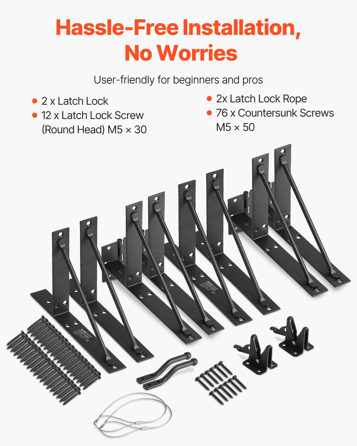 VEVOR Gate Corner Strut Bracket 2 Sets, Anti-Sagging Iron Gate Frame, Gate Frame Strut Bracket with Latch Lock & Screws, for Shed Doors, Corral Gates, Driveway Gates, Black