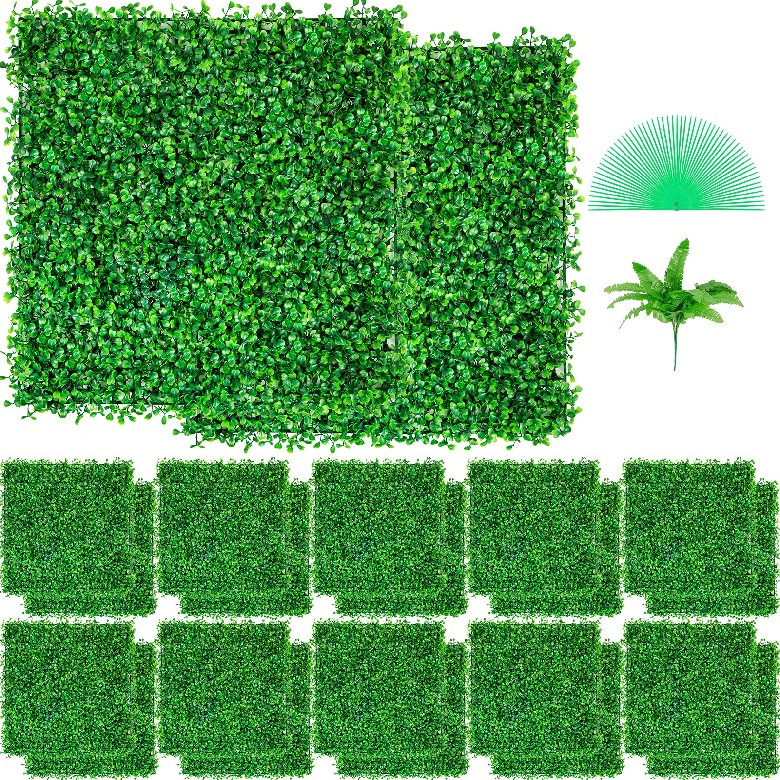 VEVOR Hierba Artificial Verde de 24 Piezas 25,4 x 25,4 cm, Panel de Boj de Hiedra Artificial de Alta Densidad contra UV y 100% PE, Plantas Artificiales Decorativas para Pared, Jardines, Patio Trasero