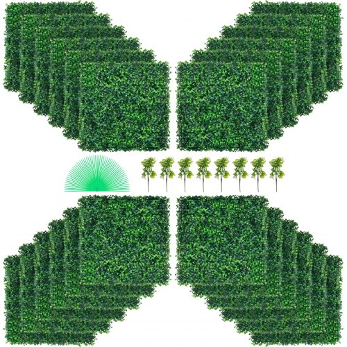 VEVOR Hierba Artificial Verde de 24 Piezas 50,8 x 50,8 cm, Panel de Boj de Hiedra Artificial de Alta Densidad contra UV y 100% PE, Plantas Artificiales Decorativas para Pared, Jardines, Patio Trasero