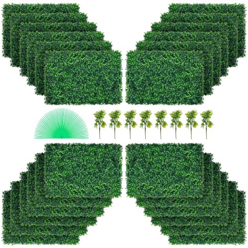 VEVOR Hierba Artificial Verde de 24 Piezas 61 x 40,6 cm, Panel de Boj de Hiedra Artificial de Alta Densidad contra UV y 100% PE, Plantas Artificiales Decorativas para Pared, Jardines, Patio Trasero