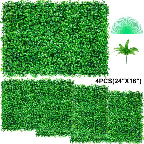 VEVOR Plantas Hiedra Artificial 61 x 40,6 cm, Plantas Artificiales Decorativas 4 Piezas, Estera de Seto Artificial de Boj con Espesor de 4 cm, Jardín Vertical 100% PE, Plantas Artificiales Colgantes