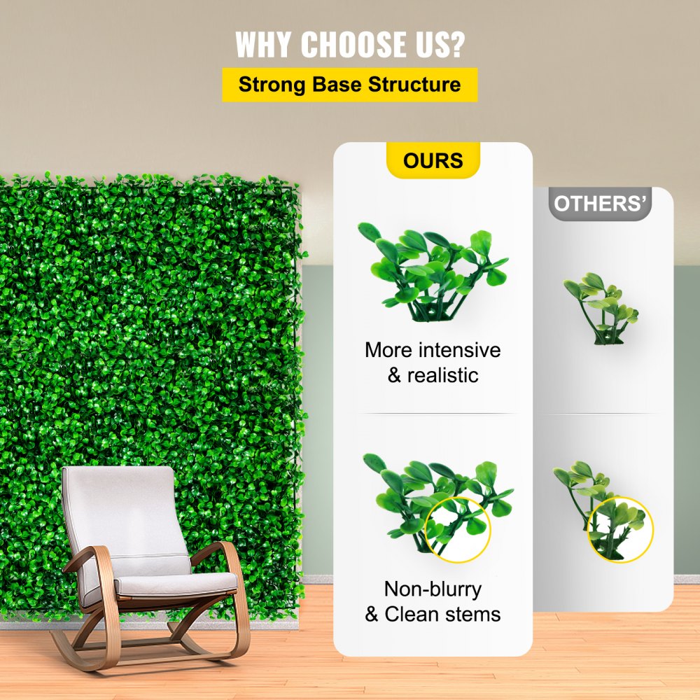 VEVOR Plantas Hiedra Artificial 50,8 x 50,8 cm Plantas Artificiales Decorativas 6 Piezas Estera de Seto Artificial de Boj con Espesor de 4 cm Jardín Vertical 100% PE Plantas Artificiales Colgantes