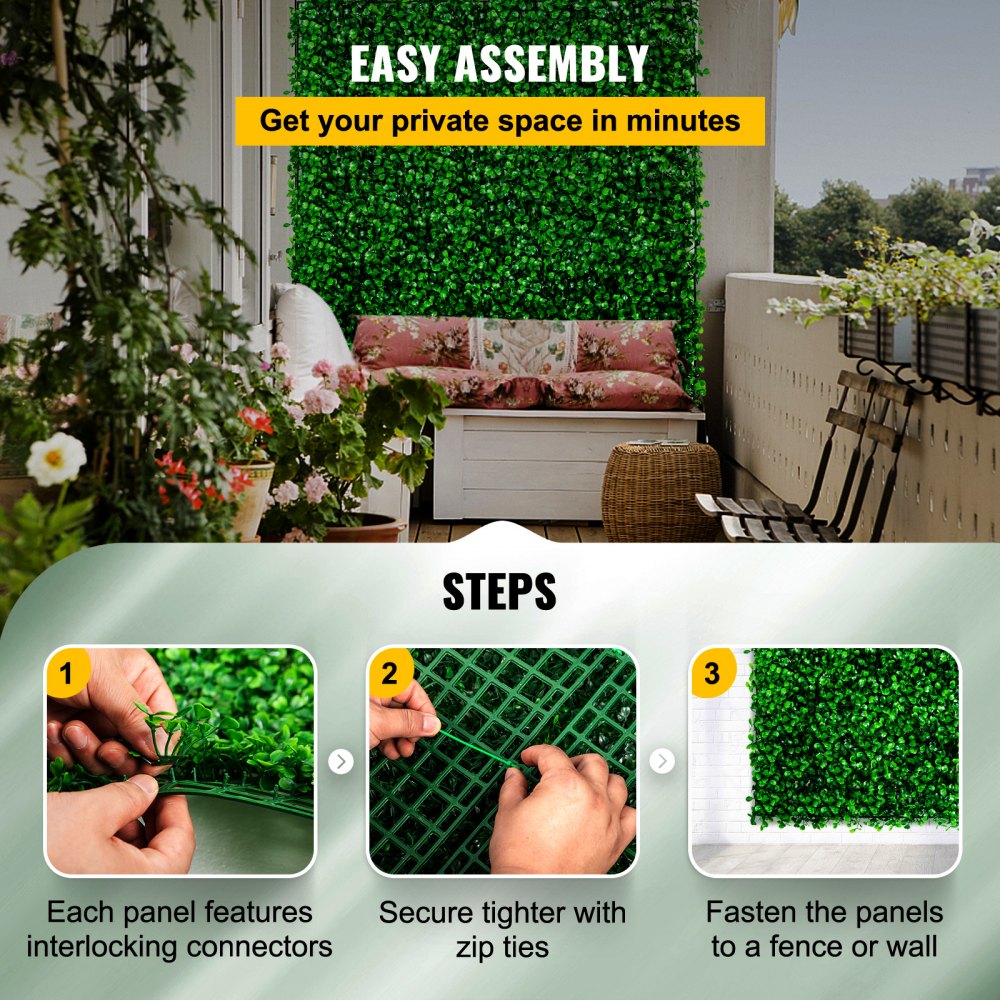 VEVOR Plantas Hiedra Artificial 50,8 x 50,8 cm Plantas Artificiales Decorativas 6 Piezas Estera de Seto Artificial de Boj con Espesor de 4 cm Jardín Vertical 100% PE Plantas Artificiales Colgantes