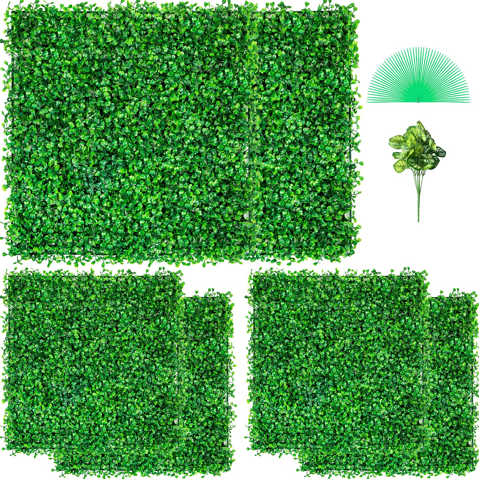 VEVOR Plantas Hiedra Artificial 50,8 x 50,8 cm Plantas Artificiales Decorativas 6 Piezas Estera de Seto Artificial de Boj con Espesor de 4 cm Jardín Vertical 100% PE Plantas Artificiales Colgantes