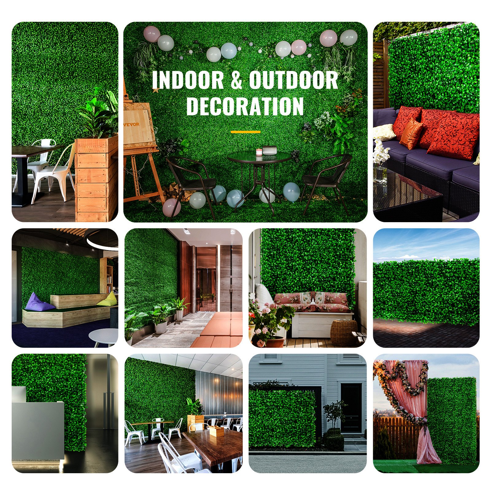 VEVOR Plantas Hiedra Artificial 50,8 x 50,8 cm Plantas Artificiales Decorativas 6 Piezas Estera de Seto Artificial de Boj con Espesor de 4 cm Jardín Vertical 100% PE Plantas Artificiales Colgantes